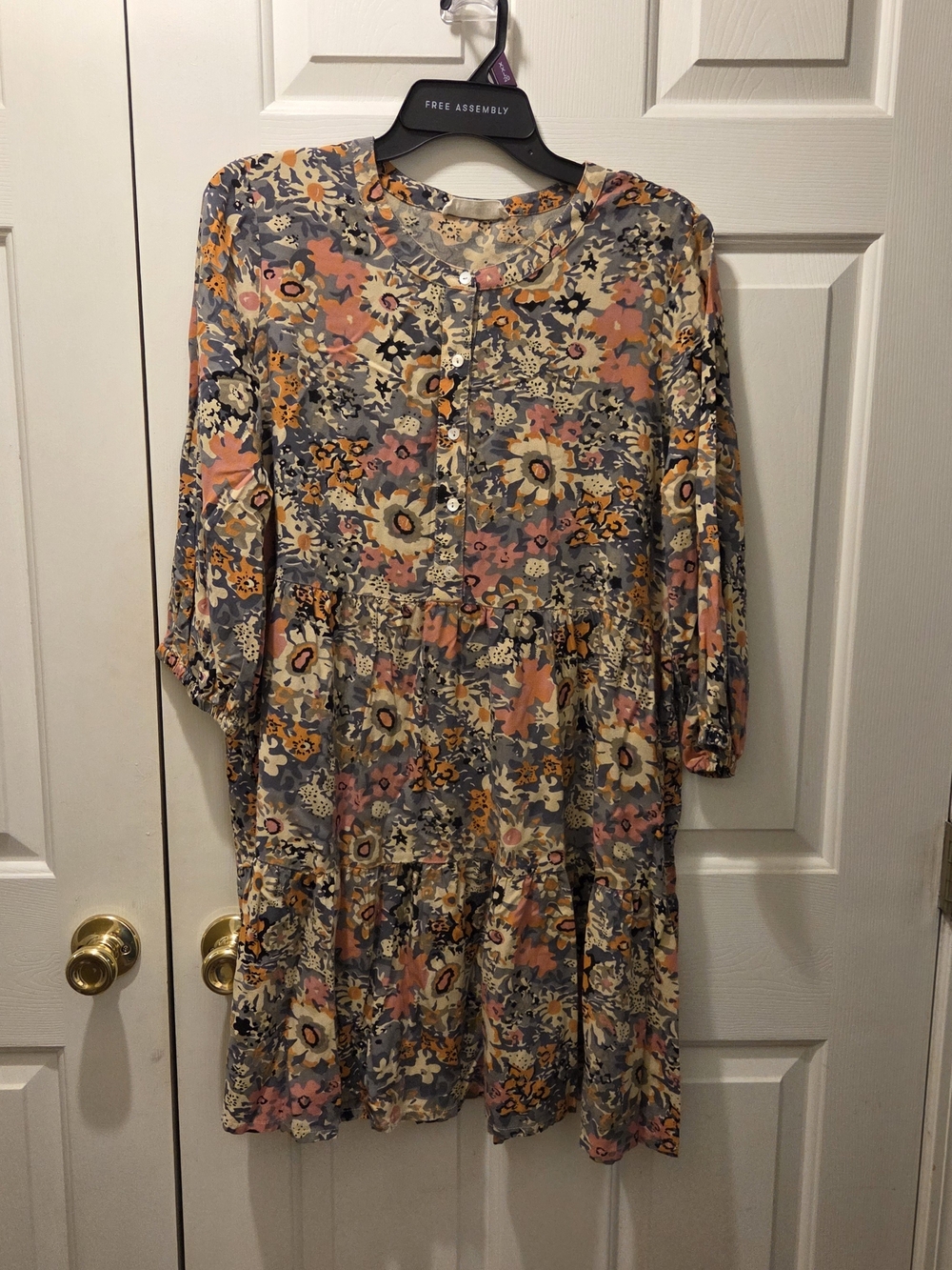 NATURAL LIFE Floral Tiered Mini Dress - Pink, Gray & Yellow